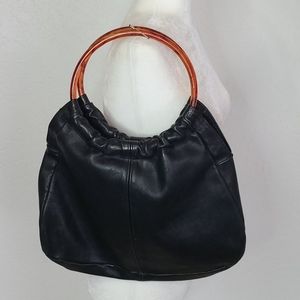 Vintage black leather satchel handbag
